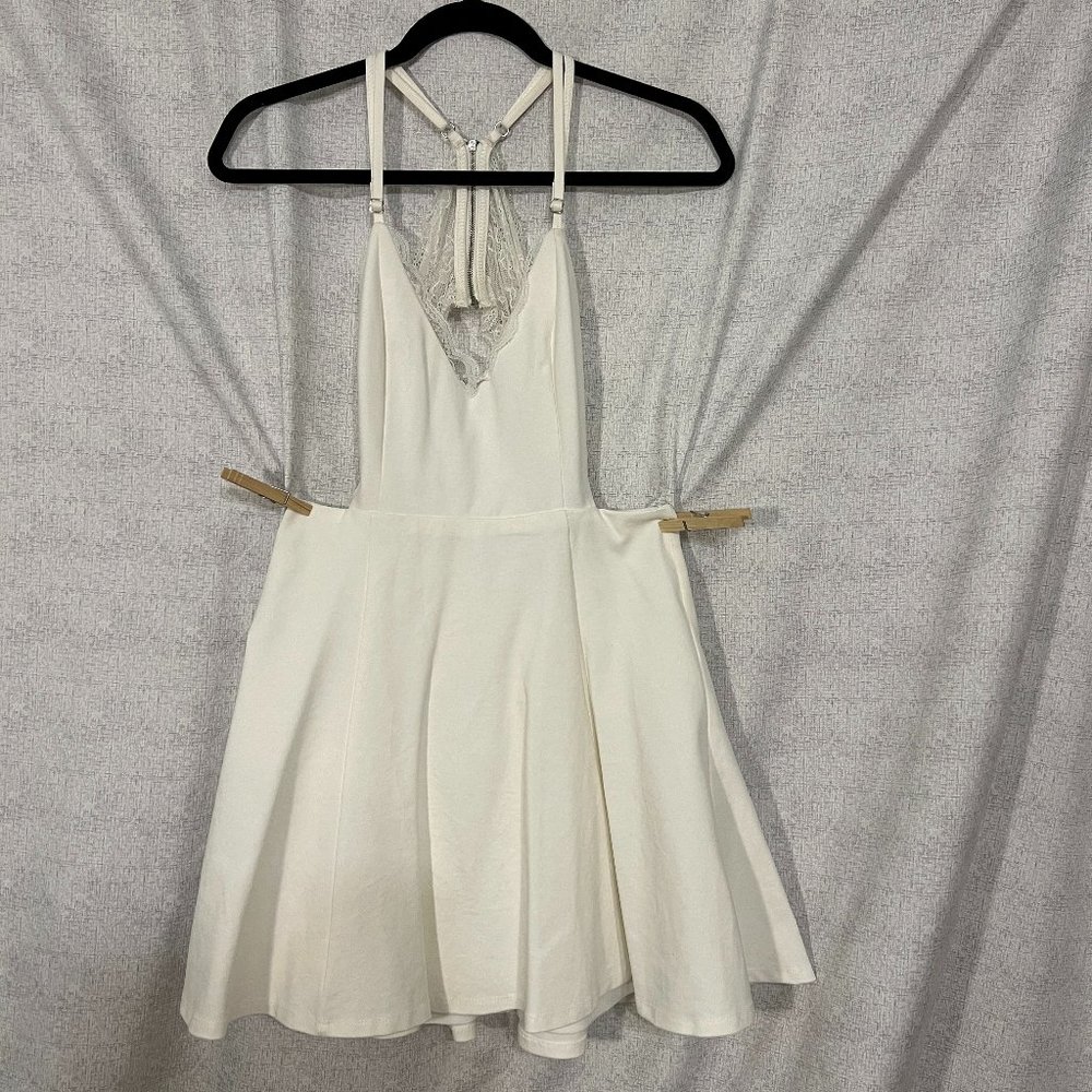 Lush White Skater Dress w/ Lace Zip-Up Racerback (Med)